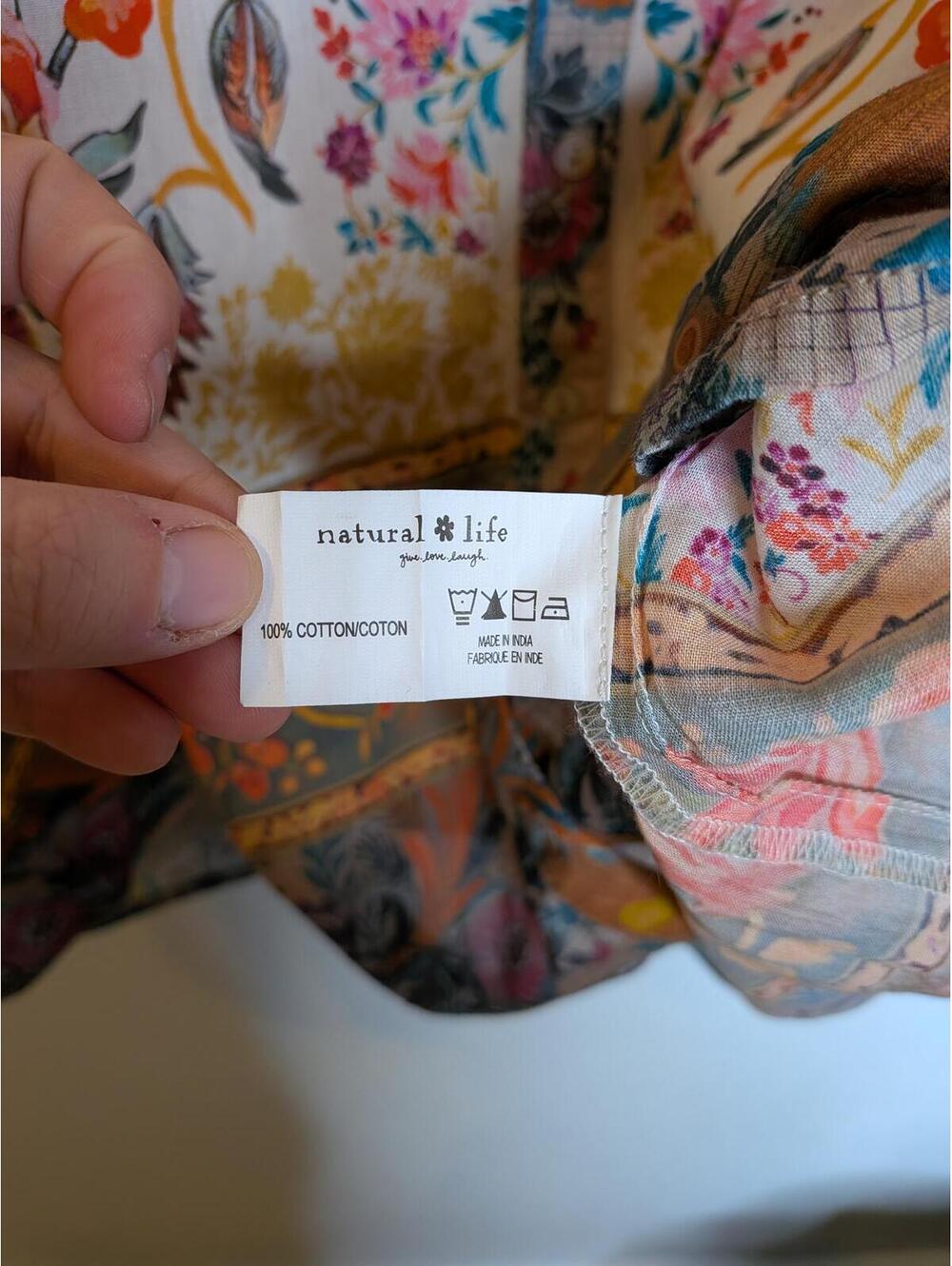 Natural Life Boho Floral Button Front Blouse 100% Cotton Women's Medium - Picture 2 of 4